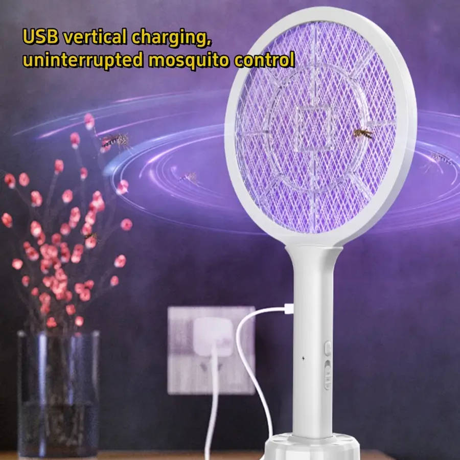 1pc USB Rechargeable Handheld Mosquito Swatter with LED Night Light Dual Mode Electric Bug Zapper 50