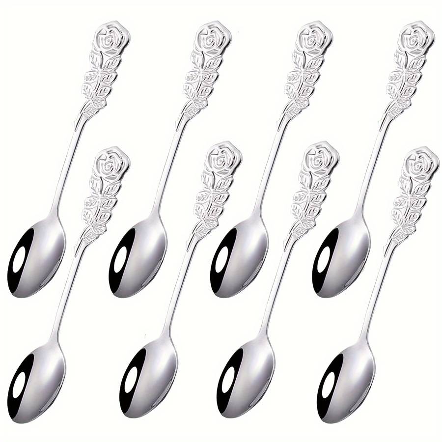 8pcs Set Rose Handle Design Stainless Steel Coffee Spoons 12.7 cm Perfect for Cappuccino Ch