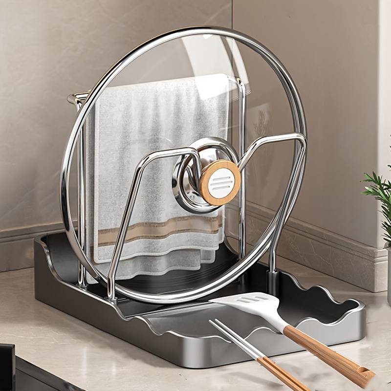 1pc Stainless Steel Kitchen Organizer Rack for Pots Pans Spatulas Spoons Space-Saving Wall-Mo