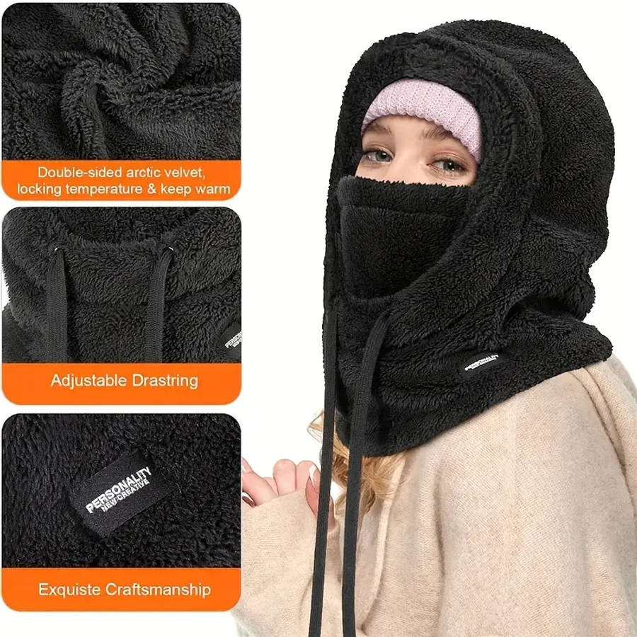 1 Piece Women's Winter Wool Hooded Scarf