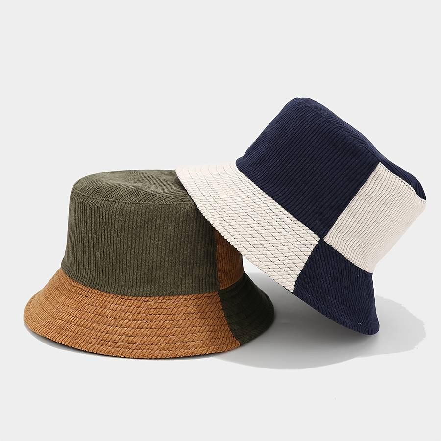 1pc Vintage Corduroy Bucket Hat Reversible Fashionable Two-Tone Design for Casual Attire