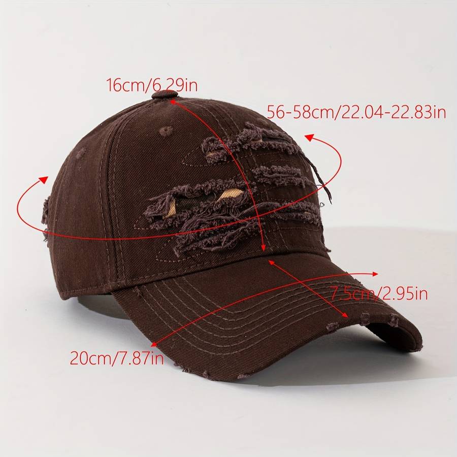 1pc Embroidered Distressed Cotton Baseball Cap Sun Protection Frayed Dad Hat with Embroidery Ad