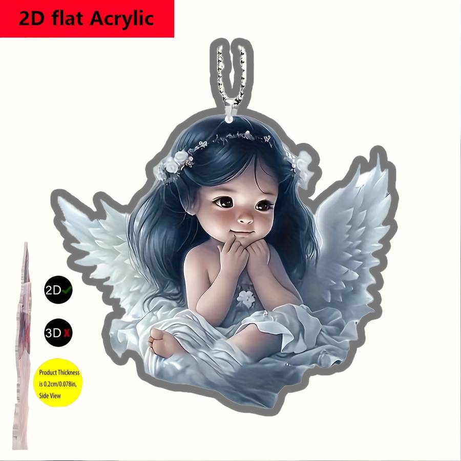 2D Flat Angel Wing Acrylic Pendant Floral Crown Serene Angel Design 0.3cm x 0