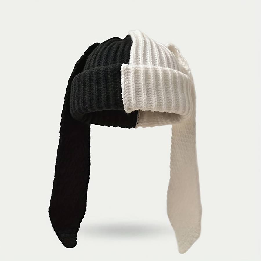 1pc Perfect Breathable Rabbit Ear Beanie Chic Colorblock Knit Rabbit Ear Beanie for Women Stret