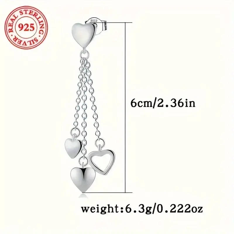 925 Sterling Silver Tassel Heart Pendant Earrings