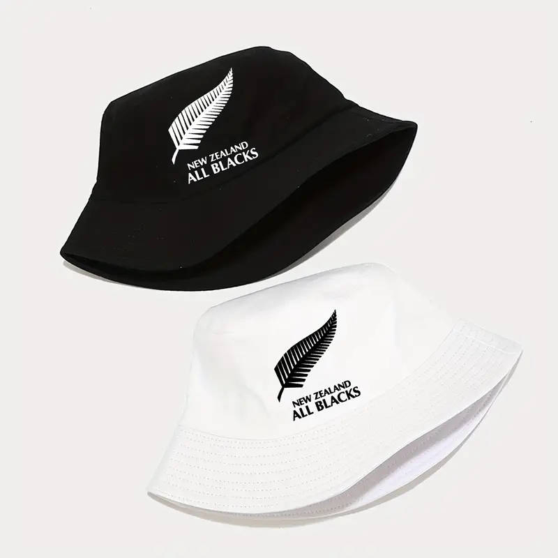 1pc New Zealand All Blacks Printed Bucket Hat Breathable Sun Hat Unisex Outdoor Vacation Travel Fold
