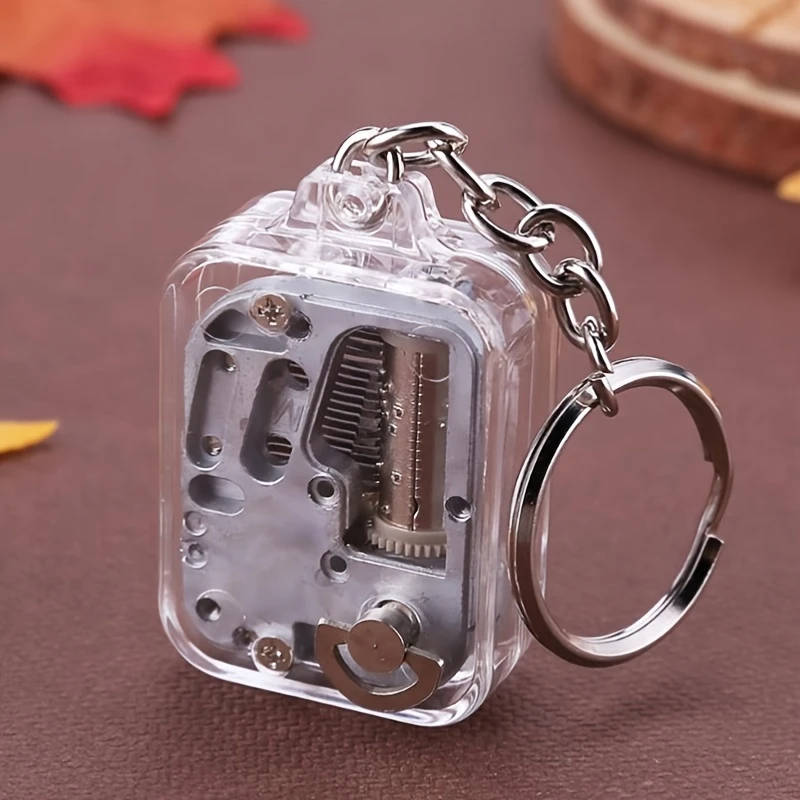 1Pc Diy Mechanical Music Box Keychain Wind Up Battery Free Zinc Alloy Abs Plastic Unique Gift Idea