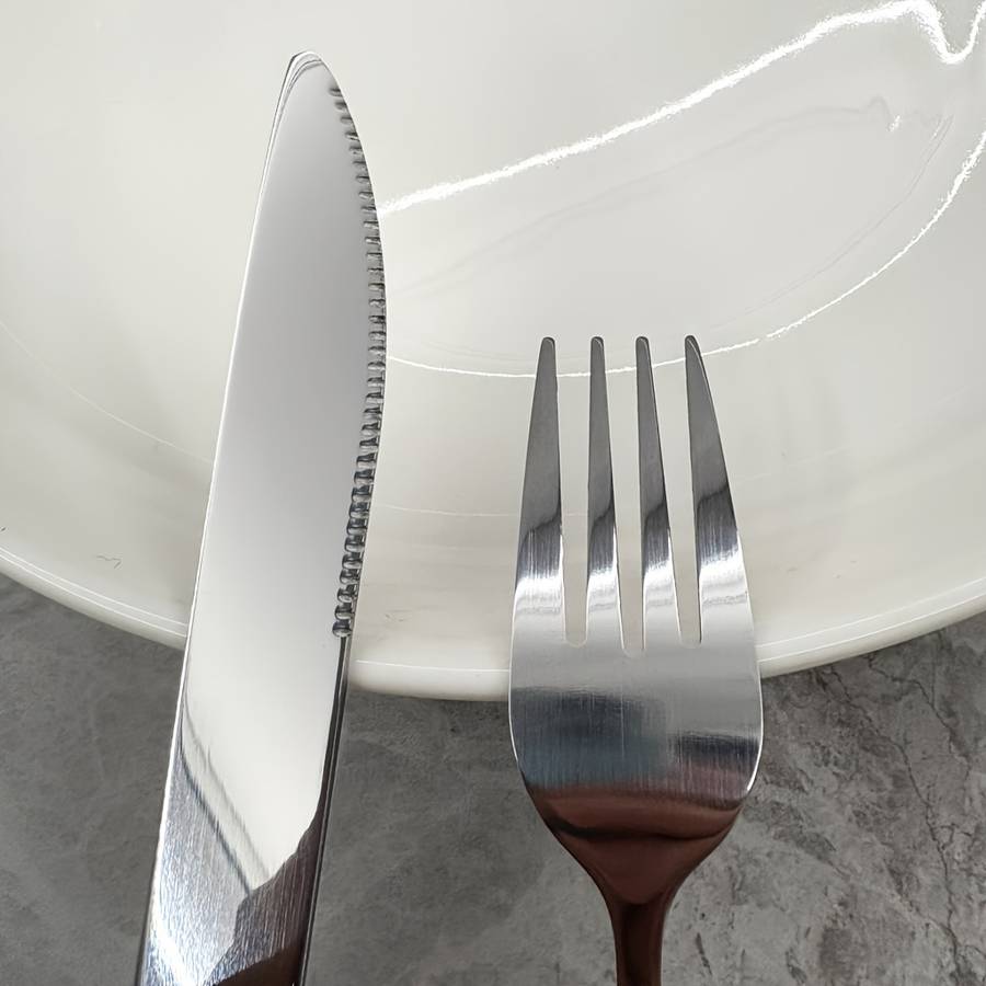 4pcs Stainless Steel Cutlery Set with Polka Dot Ceramic Handles Includes Knife Fork Spoon