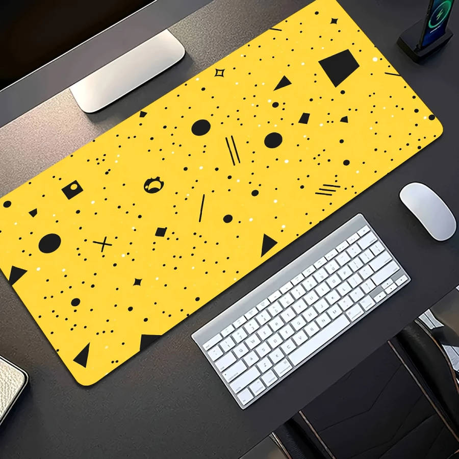 1pc 40x90cm Yellow Geometric Mouse Pad Vibrant Durable Rubber Desk Accessory
