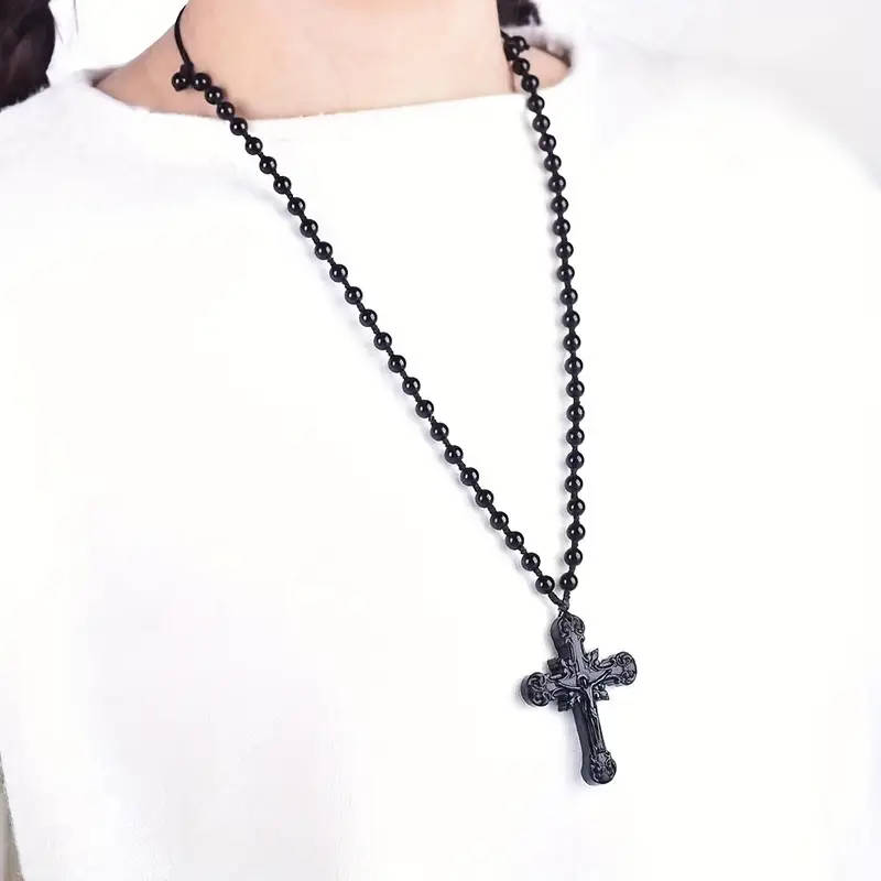 Unisex Obsidian Cross Pendant Necklace