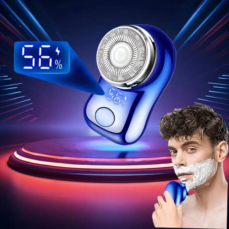 1pc Men'S Stainless Steel Electric Rotary Shaver Portable Spiral Shaving Razor with Curved Net Stron