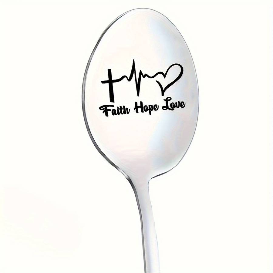 1pc Mirror Polished Engraved Stainless Steel Spoon Novelty Coffee Spoon Carved Dessert Scoop