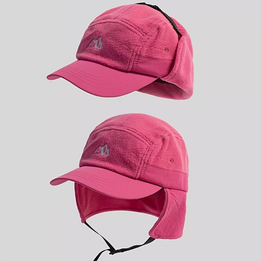 Color Block Fleece-Lined Winter Hat with Ear Flaps Warm Windproof Pilot Cap