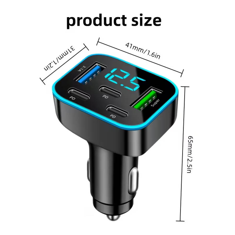 30W PD Car Charger With 5 Quick Charging Ports