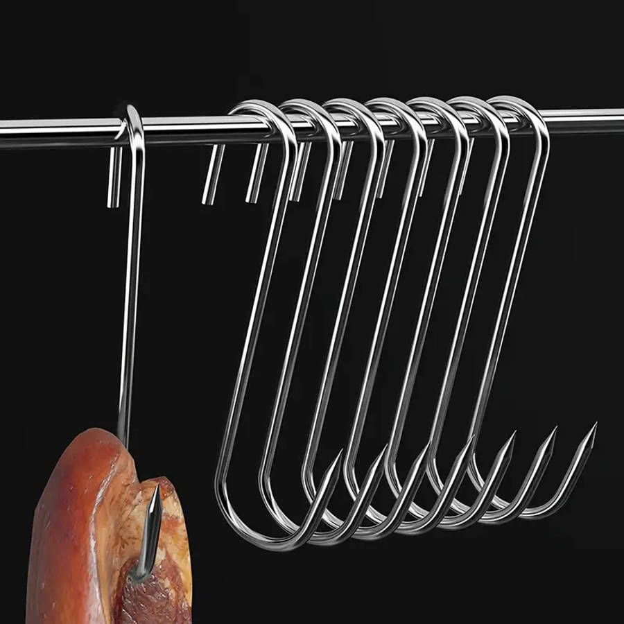 13pcs Stainless Steel S-Hooks for Bacon Sausages Roasted Duck Durable Metal Pointed Hooks for Kitche