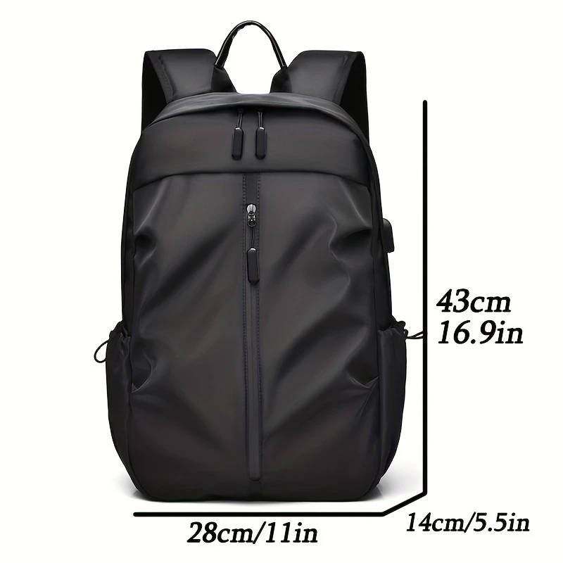 1pc Men'S Large Capacity Laptop Backpack Black Nylon with Multiple Compartments Pockets Ideal