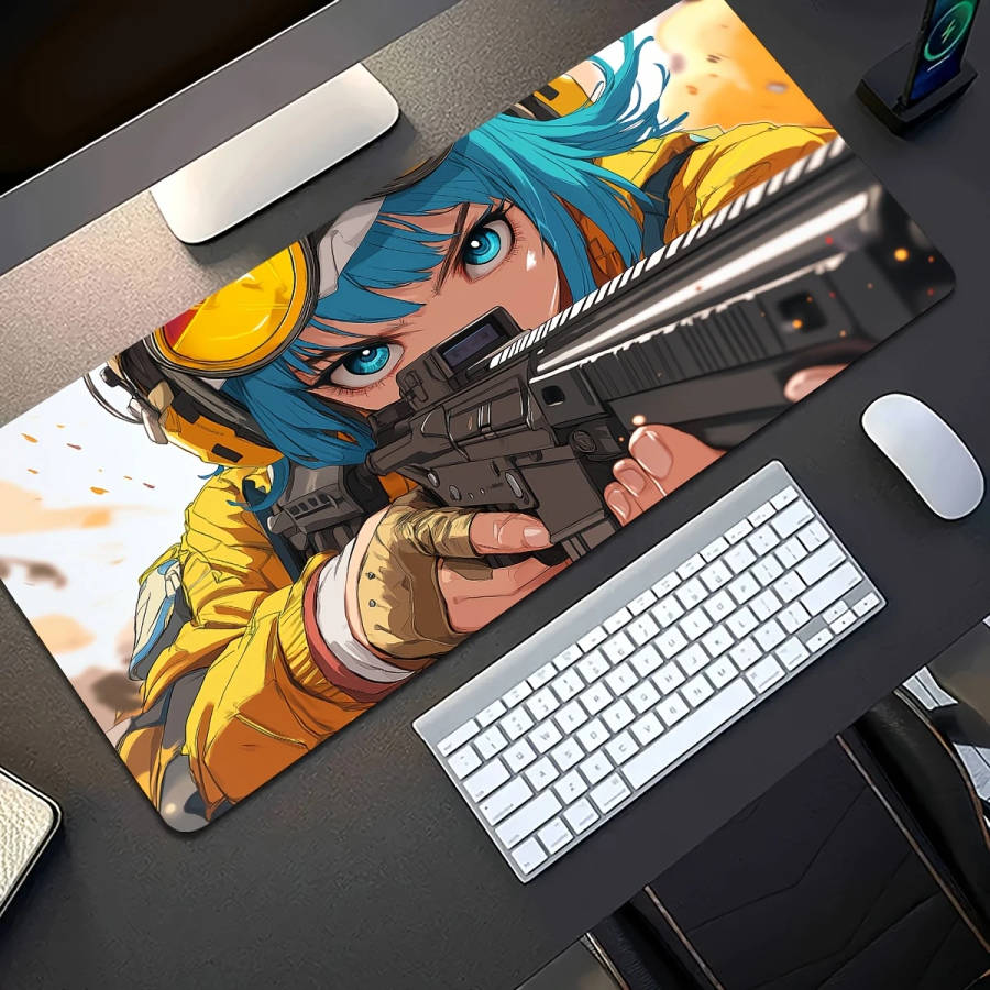 1pc 30x80cm Yellow-Clothed Blue-Haired Shooting Girl Mouse Pad Durable Work Gaming