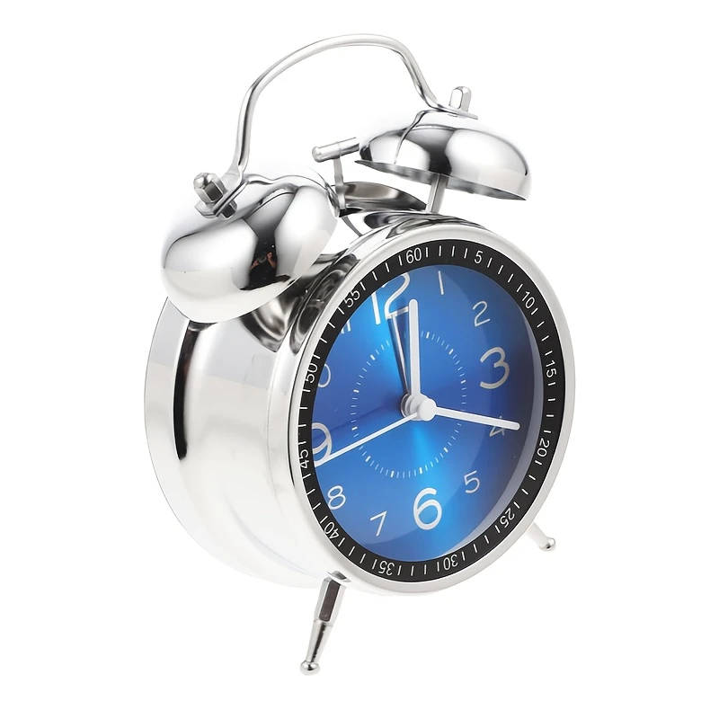 1pc Chic Metal Alarm Clock with Glass Face Luminous Silent Quartz Movement Anti-Fall Design