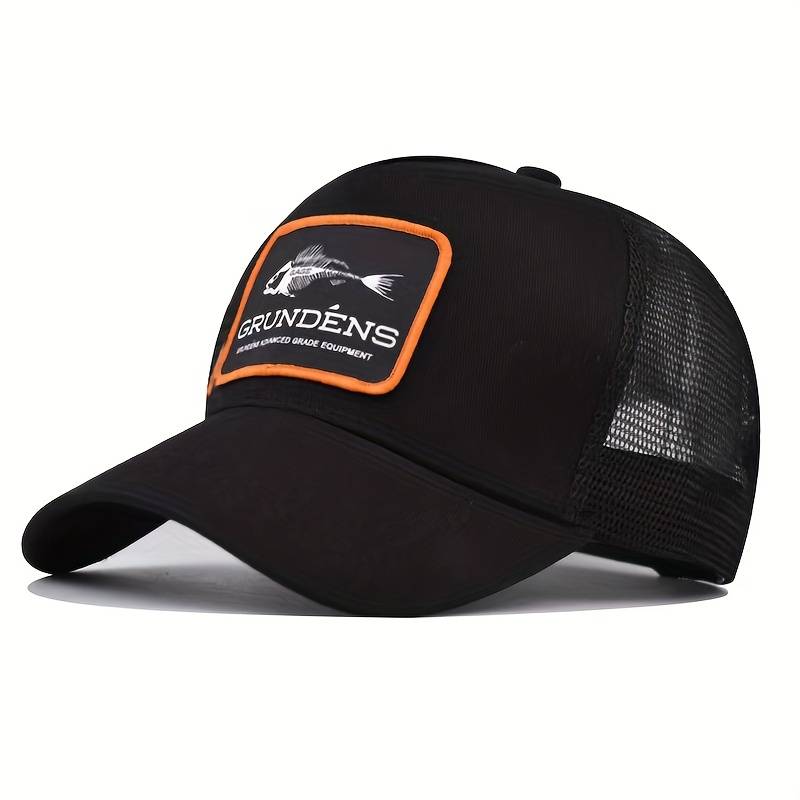 1pc Cotton Blend Fitted Baseball Cap Fishbone Embroidery Breathable Mesh Sun Protection Adjusta