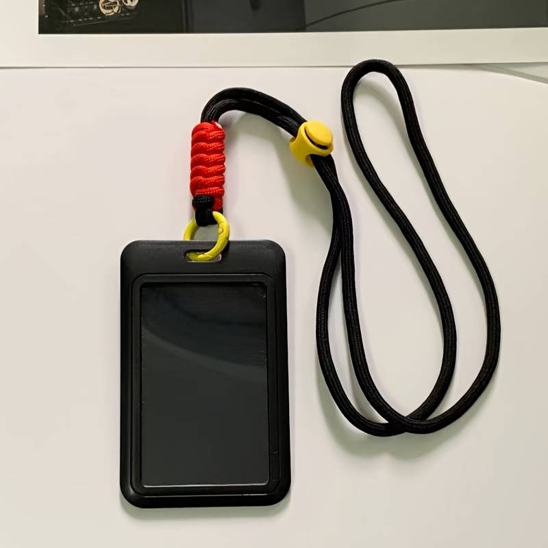 1pc Stylish Neck Lanyard Card Holder Durable Plastic Casual Design with Checkered Pattern Strap