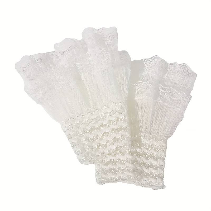 1 Pair Black Lace Pleated Cuff Manicure Gloves