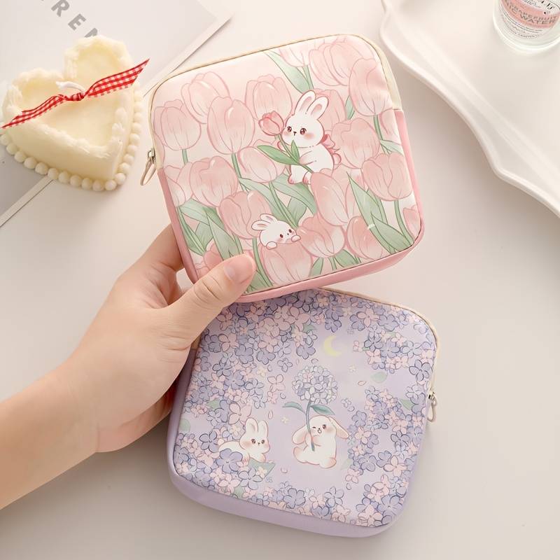 1pc Cute Cartoon Oil Painting Design PVC Storage Bag Casual Style Lightweight Hand Washable