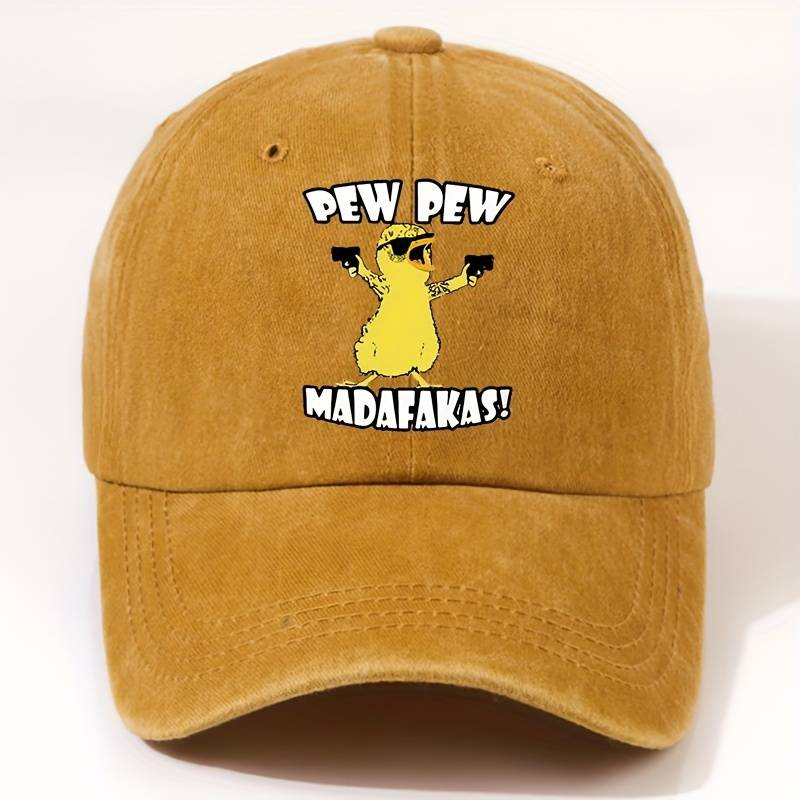 1pc EOXF Adjustable Washed Baseball Cap Breathable Casual Hat with PEW PEW MADAFAKAS Print Fash