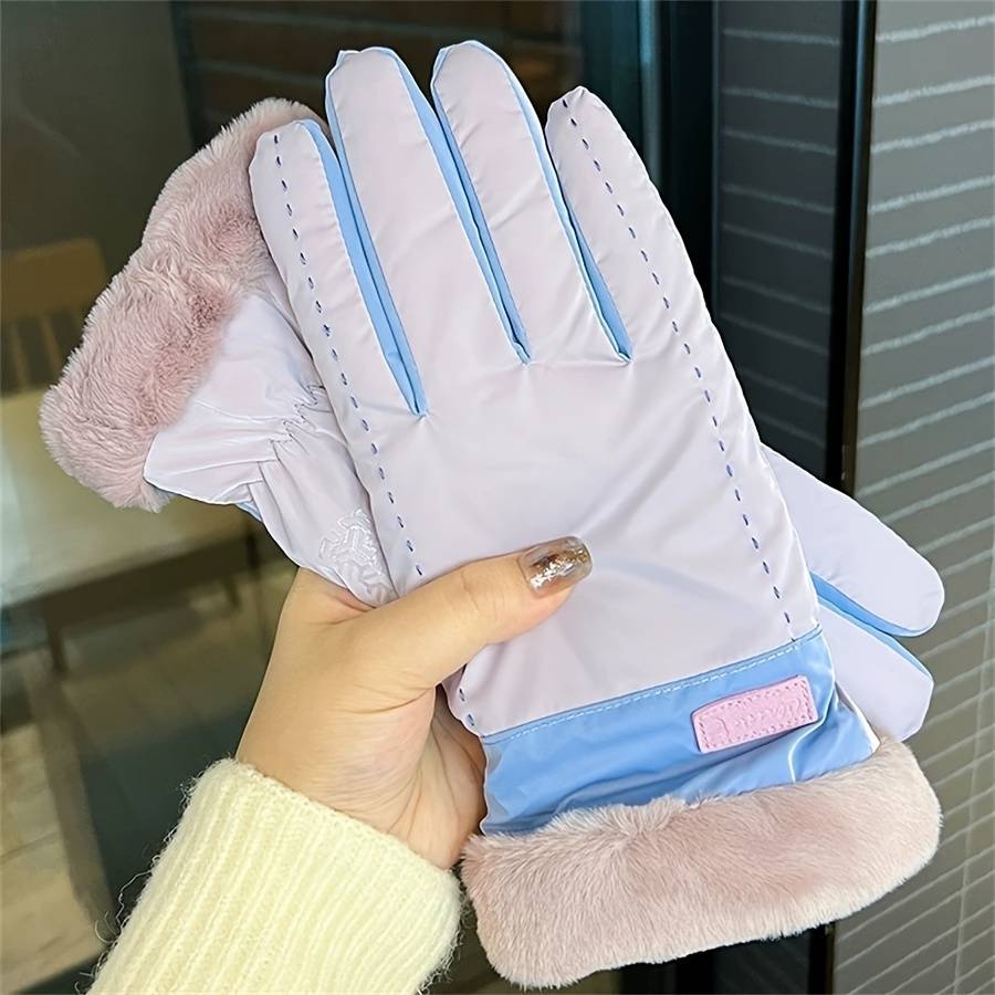 1 Pair Beige Color Warm Gloves