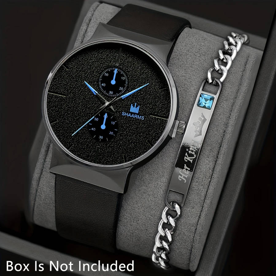 2Pcs Set Business Quartz Watch Bracelet Set