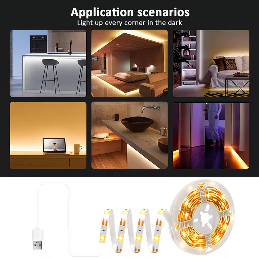 USB LED Strip Light Warm White TV Backlight Bedroom Decor 1M