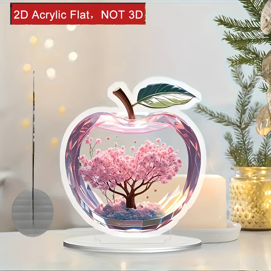 1pc 2D Flat  Acrylic Apple Decor with Cherry Blossom Design Vibrant Pink Flower Tree in Acrylic Do