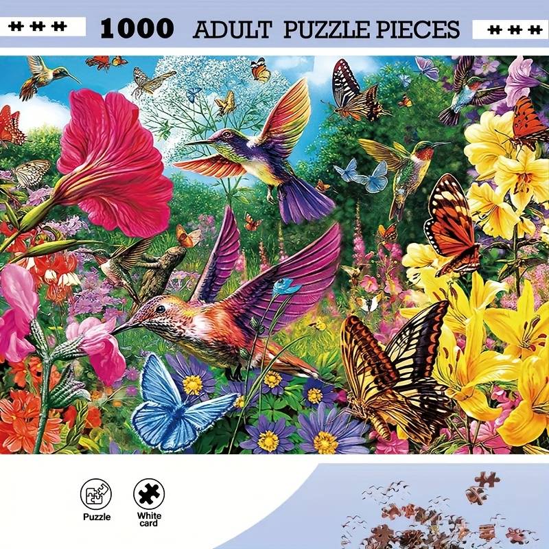 1000pcs Bird and Flower Garden Puzzle 29.53x19.69 Vibrant Hummingbirds and Butterf