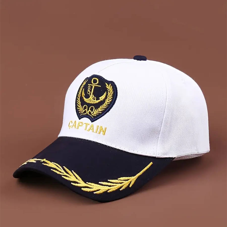 Adjustable Baseball Cap With Anchor Design Lightweight Polyester Non-Stretch Woven Ideal