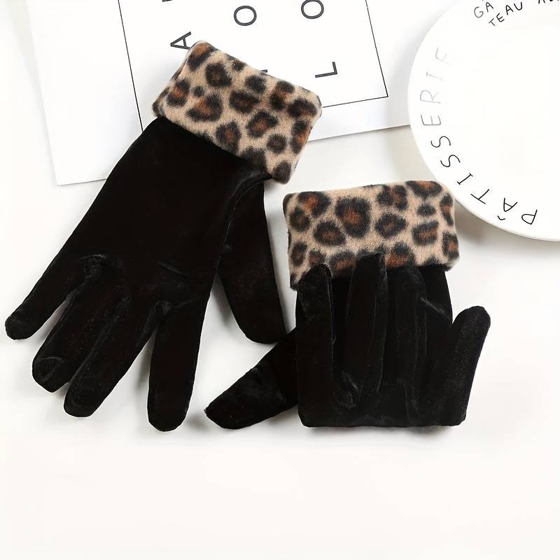 1 Pair Leopard Warm Gloves