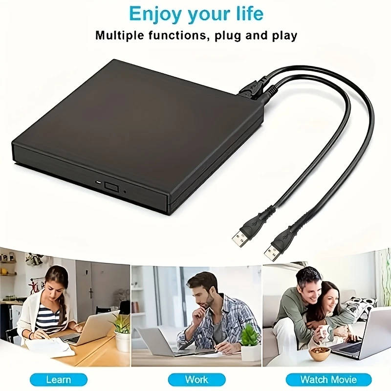 1pc USB External CD DVD Drive for Laptop Plug Play Slim Optical Disk Drive Shockproof Quiet Operatio