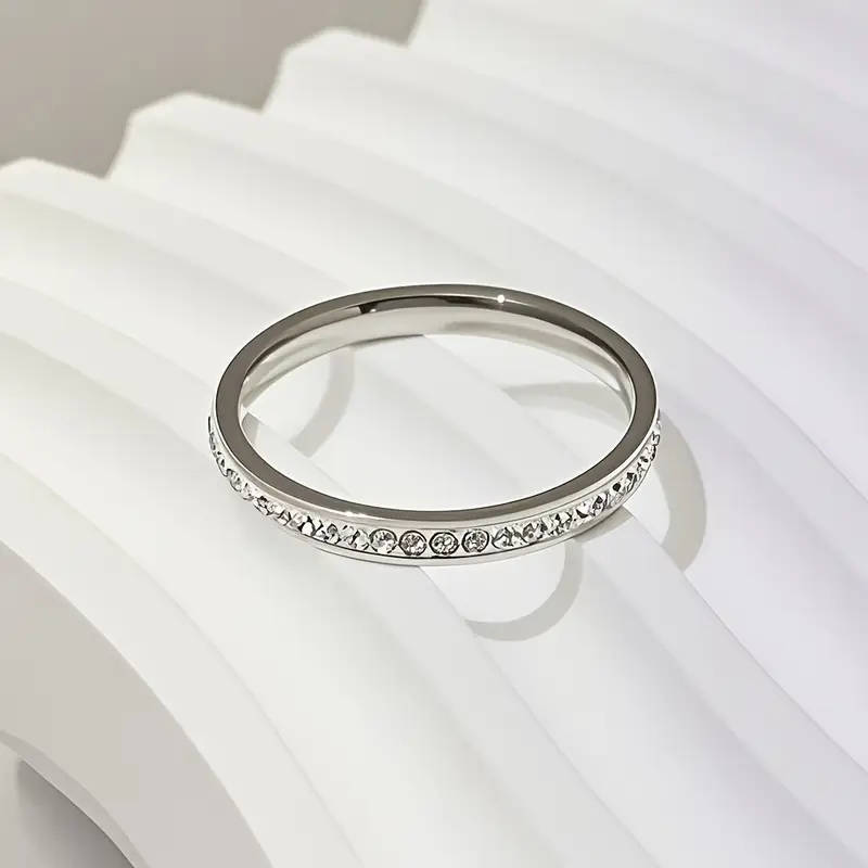 2 Piece Hip-Hop Style Titanium Steel Ring, Synthetic Cubic Zirconia