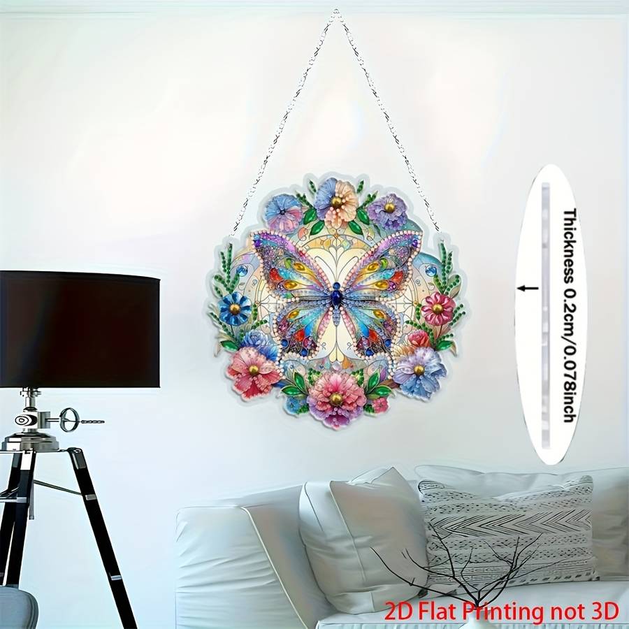 1pc 2D Flat  Printing Acrylic Flat NOT 3D Butterfly Art Hanging Decor Door Hanging Decor Window H