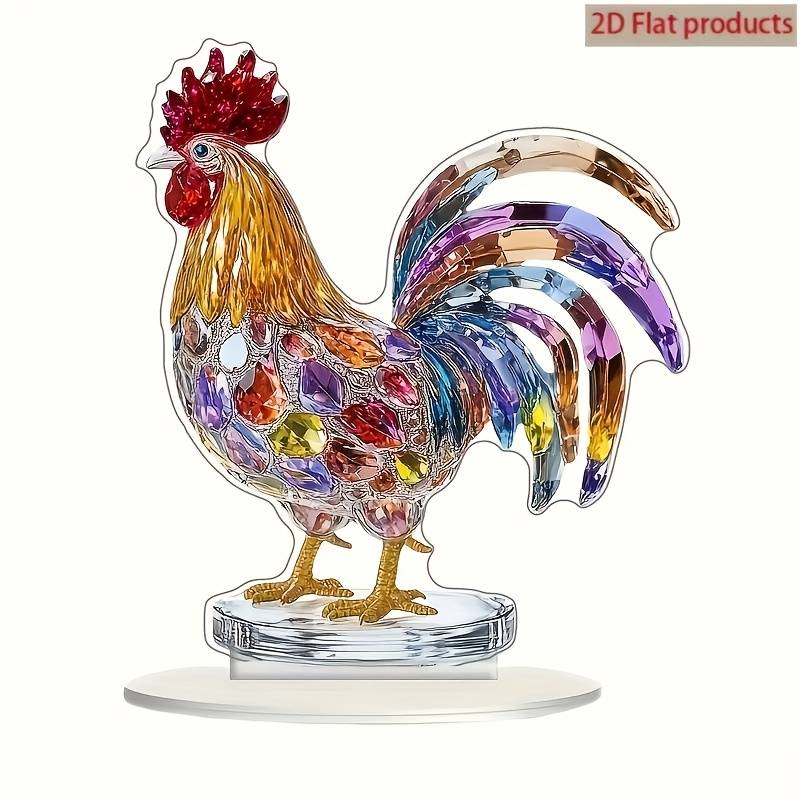 1pc 2D Flat   Elegant Multicolor Crystal Rooster Desk Decoration Vibrant Acrylic Chicken O