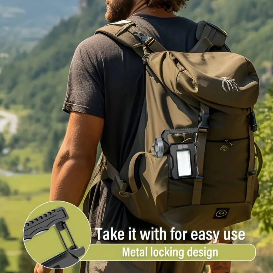 1pc Rechargeable LED Searchlight Portable Flashlight With Metal Locking Clip Handheld Spotlight And
