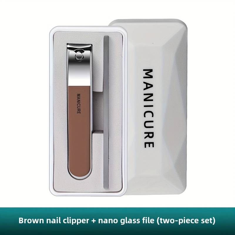 2pcs Classic Stainless Steel Nail Clippers and Nail File Set with Storage Case Sharp Concave E