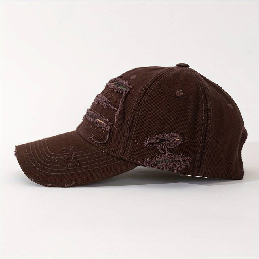 1pc Embroidered Distressed Cotton Baseball Cap Sun Protection Frayed Dad Hat with Embroidery Ad