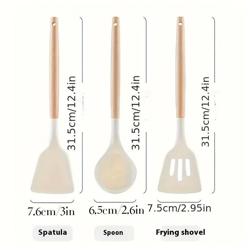 3pcs Silicone Kitchen Utensil Set Heat-resistant Food Grade Spatula Spoon and Flipper with G