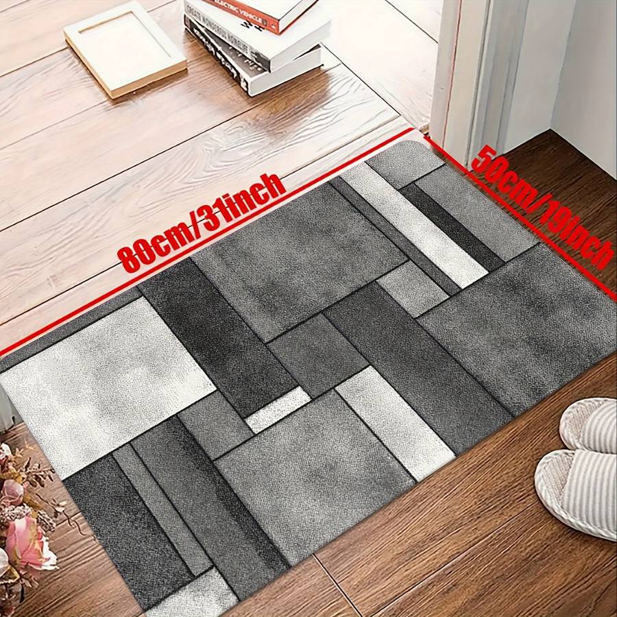 1Pc Gray And White Geometri Square 45x120cm 17.72x47.24inch Floor Mat