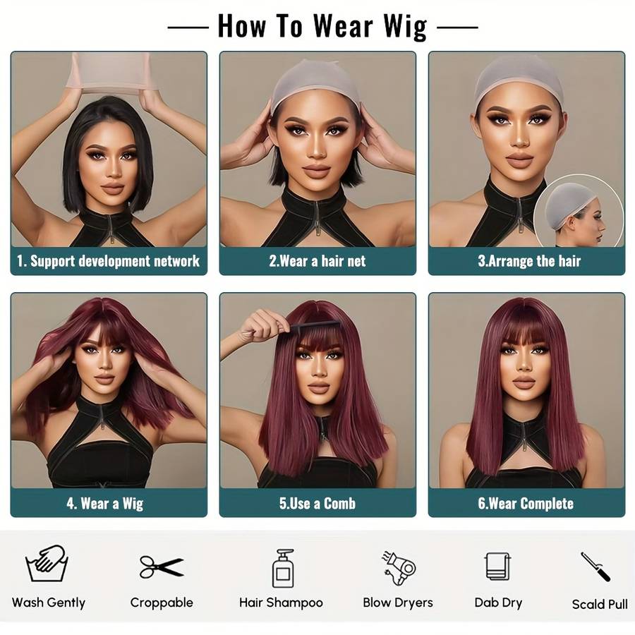 1Pc Black Highlight Wine Red 30.48cm Fashion Design Wig
