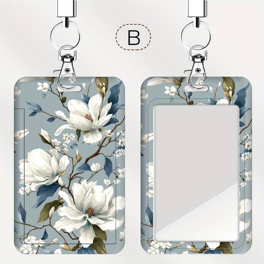 1pc A Card Holder for Doctors And Nurses Featuring a White Magnolia Flower Design Suitable for Bus