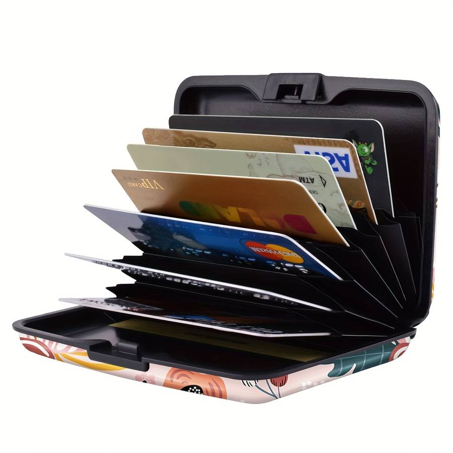 1pc Tropical Floral Hard Shell Credit Card Wallet C Compact RFID Blocking Design with 18 Card Slots
