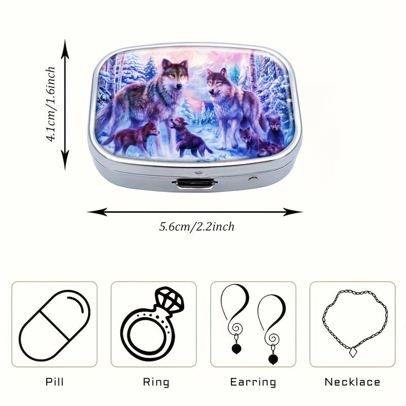 1pc Wolf Family themed mini pill box double compartment design portable travel pill storage b