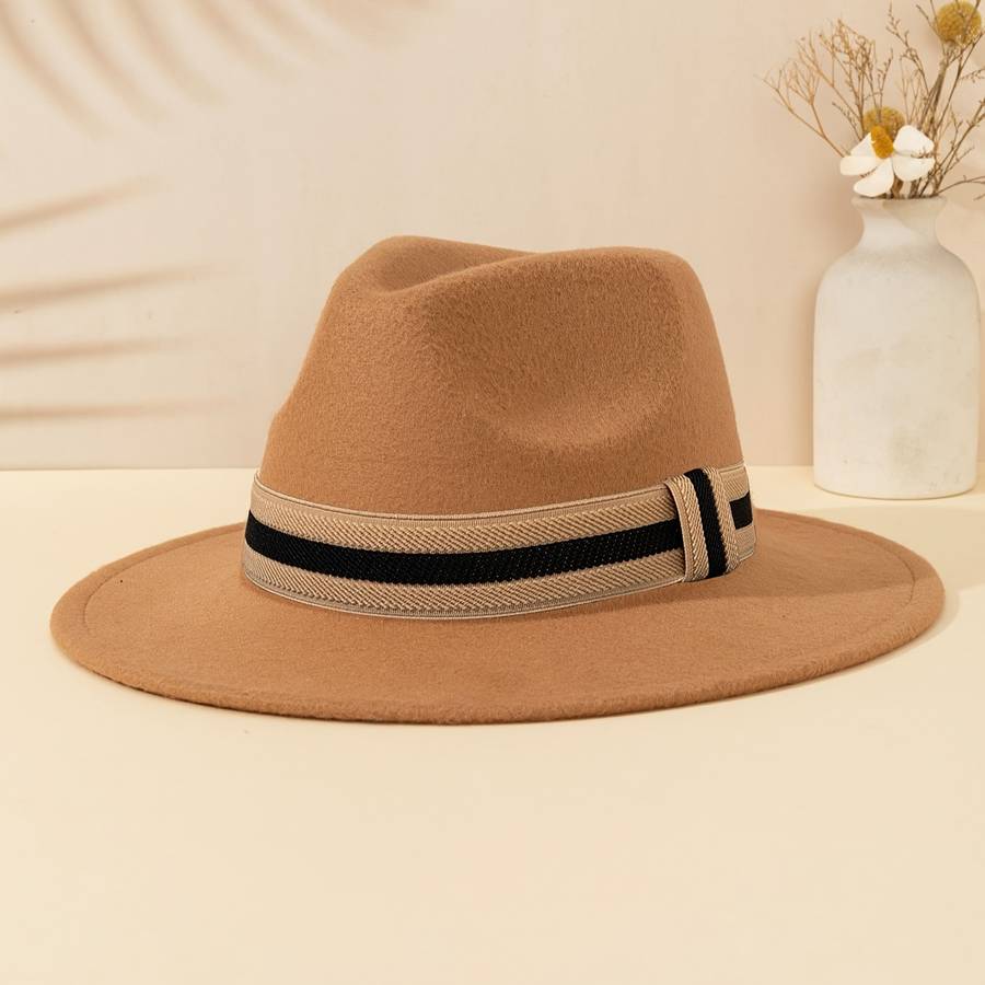 1pc Chic Women'S Fedora Hat with Striped Band Perfect for Outdoor Events Casual Wear And Parties