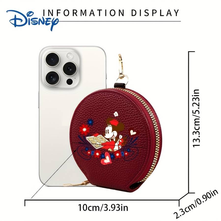 1pc Disney Mickey Minnie Mouse Mini Coin Purse Multi-Color Round Wallet with Keychain Secure