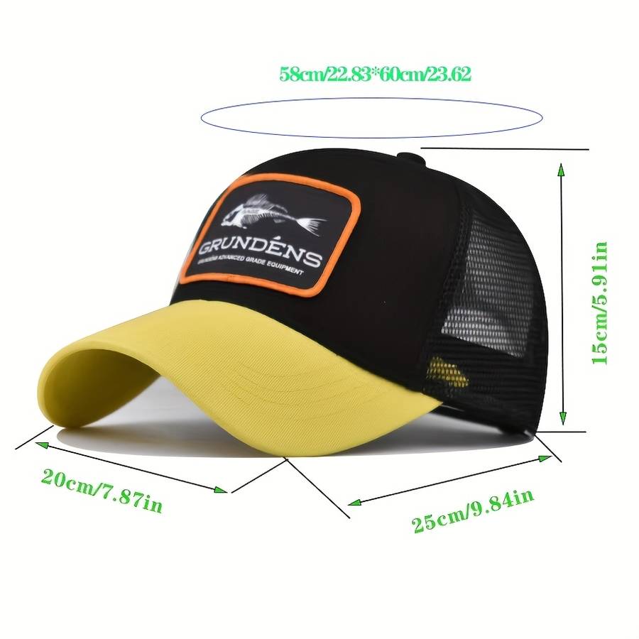 1pc Cotton Blend Fitted Baseball Cap Fishbone Embroidery Breathable Mesh Sun Protection Adjusta